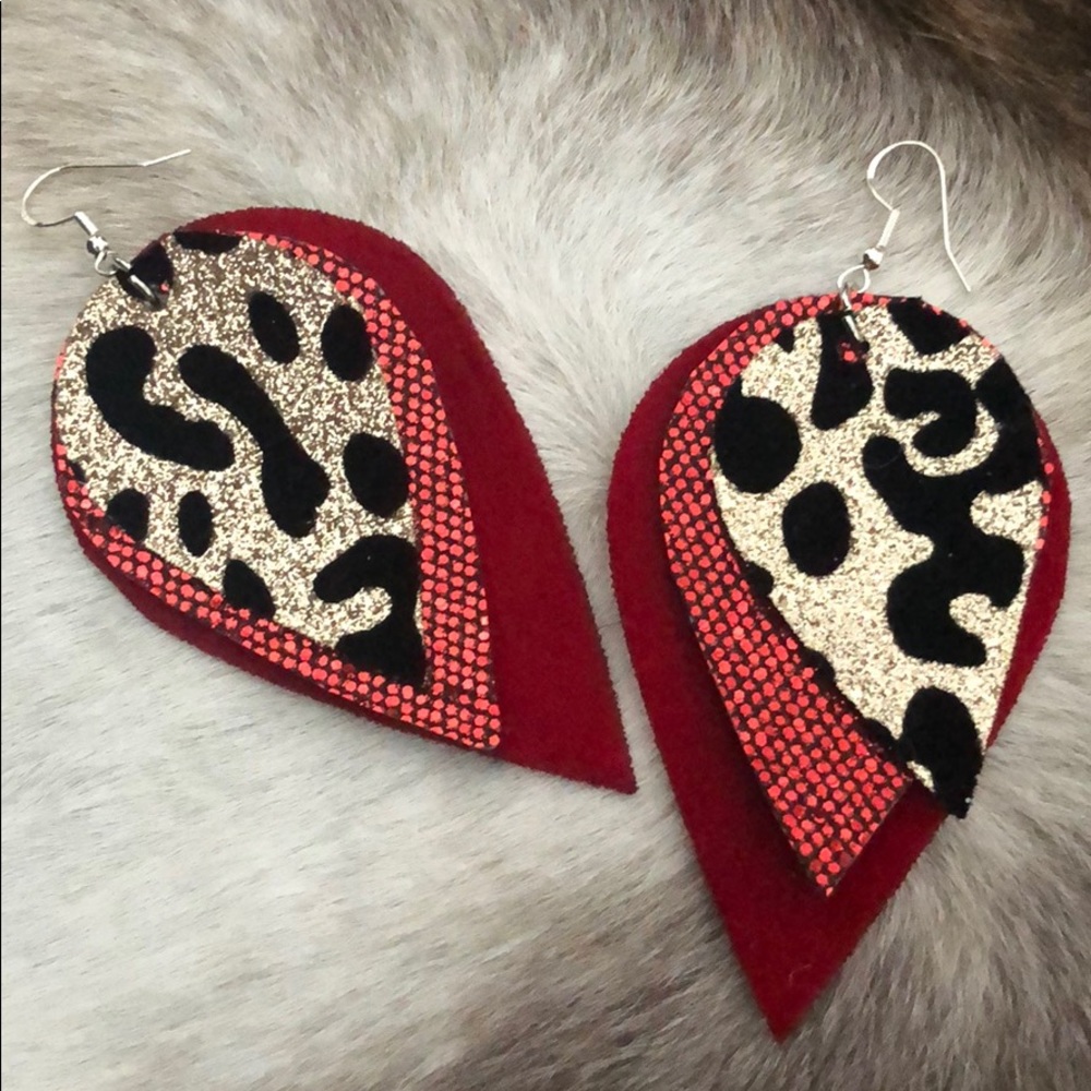 Leopard shimmer and red earrings